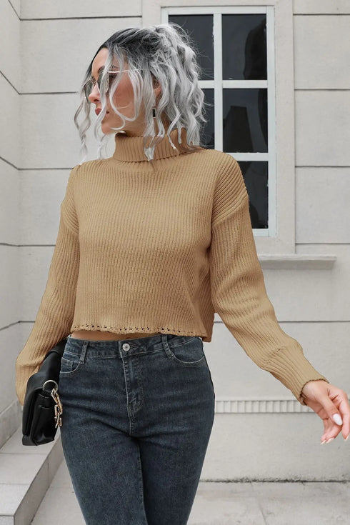 'Anouk' Turtleneck Cropped Sweater - Celes Fashion